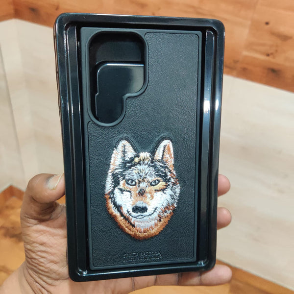 Samsung Galaxy S23 Ultra Embroidery PU Leather Case inside Cloth - Wolf