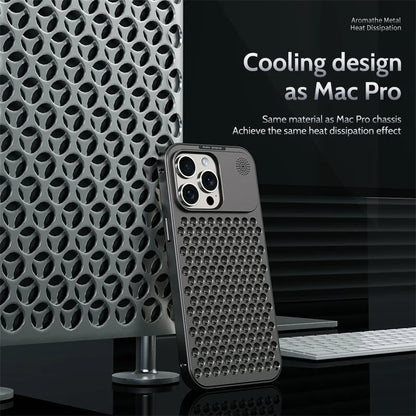 iPhone 15 Pro Metal Heat Dissipation Pure Aluminium Cooling Case with Aroma - Black