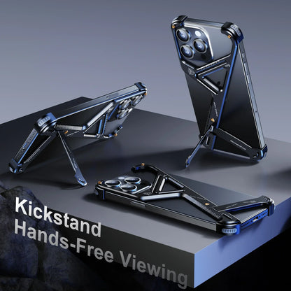 Apple iPhone 16 Pro Luxury Geometric Style Aluminum Frameless Metal Case with Kickstand - Black