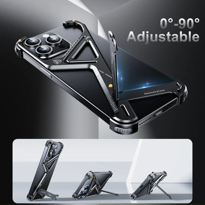 Apple iPhone 16 Pro Luxury Geometric Style Aluminum Frameless Metal Case with Kickstand - Black