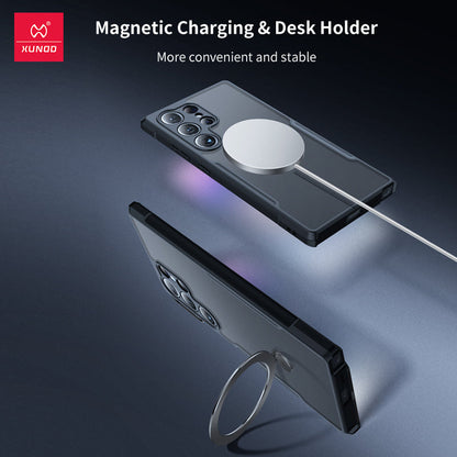 Samsung Galaxy S25 Ultra Stable Magnet Effect Multi-layer Lens Protection Magnetic Holder Case with Built-in Airbag