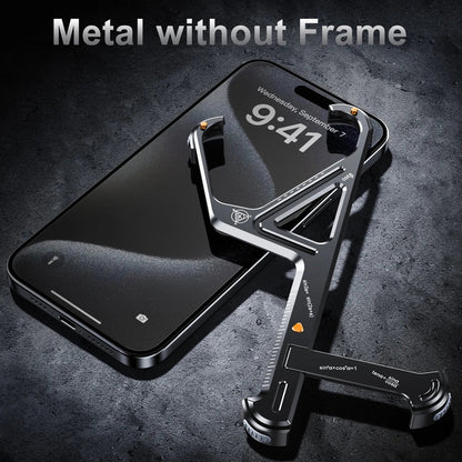 Apple iPhone 16 Pro Luxury Geometric Style Aluminum Frameless Metal Case with Kickstand - Black