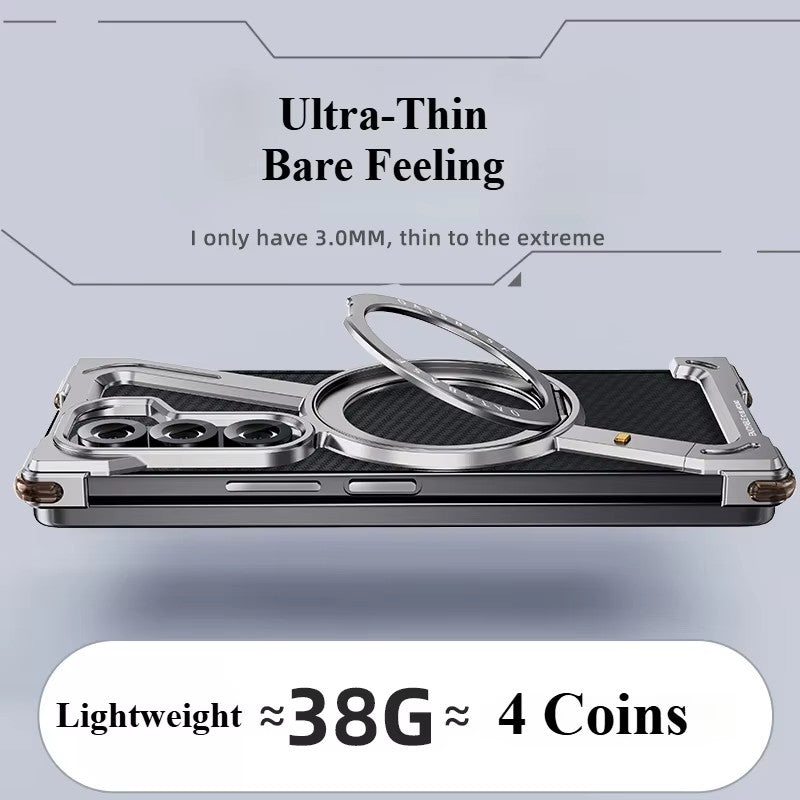 Samsung Galaxy Z Fold 6 Frameless Z Shape Metal Case with Built-in Magsafe & 360° Rotation Ring