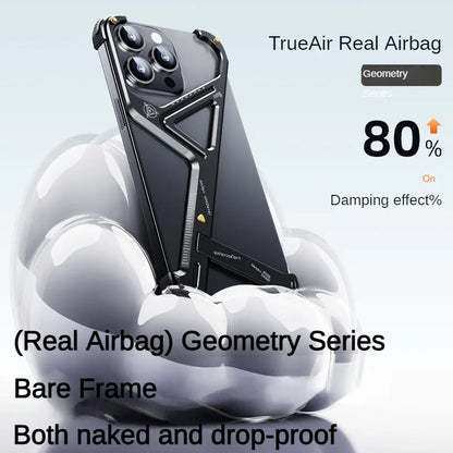 Apple iPhone 16 Pro Luxury Geometric Style Aluminum Frameless Metal Case with Kickstand - Black