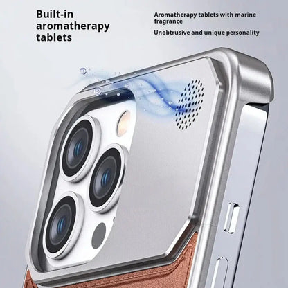 iPhone 16 Pro Max Aero Flex Frameless  Aluminum & Leather Case with Fragrance Aroma - Brown