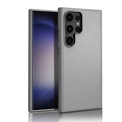 Samsung Galaxy S25 Ultra Vegan Leather Protection Case with Metal Camera Bumper - Gray