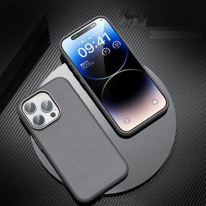 iPhone 15 Pro Genuine Leather Case Luxury Business Style Back Cover Case-Gray