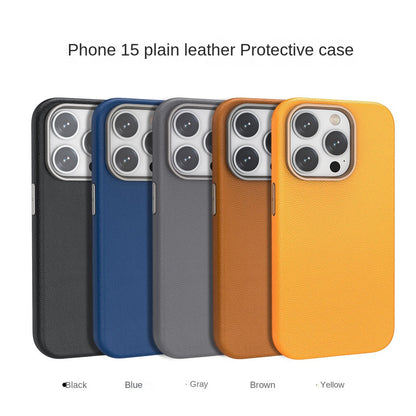 iPhone 15 Pro Genuine Leather Case Luxury Business Style Back Cover Case-Black