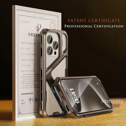 iPhone 15 Pro Titanium Alloy Mechanical Armor Hollow Heat Dissipation Shockproof Case - Titanium
