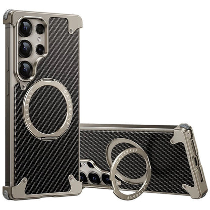 Samsung Galaxy S25 Ultra Framless Carbon Metal Bumper Case with Magsafe & 360 Stand - Titanium Gray