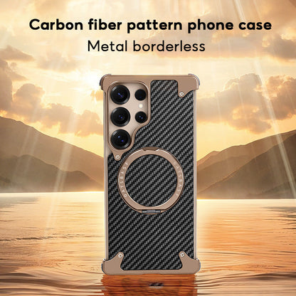 Samsung Galaxy S25 Ultra Framless Carbon Metal Bumper Case with Magsafe & 360 Stand - Black