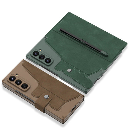 Samsung Z Fold 6 Leather Flip Wallet Card Holder Case With Glass Protector & S Pen Slot