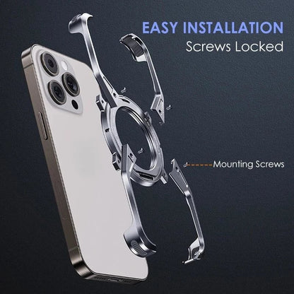 iPhone 16 Pro Max Metal Alloy X Shape Bumper Case with Magsafe & Rotating Stand - Gray
