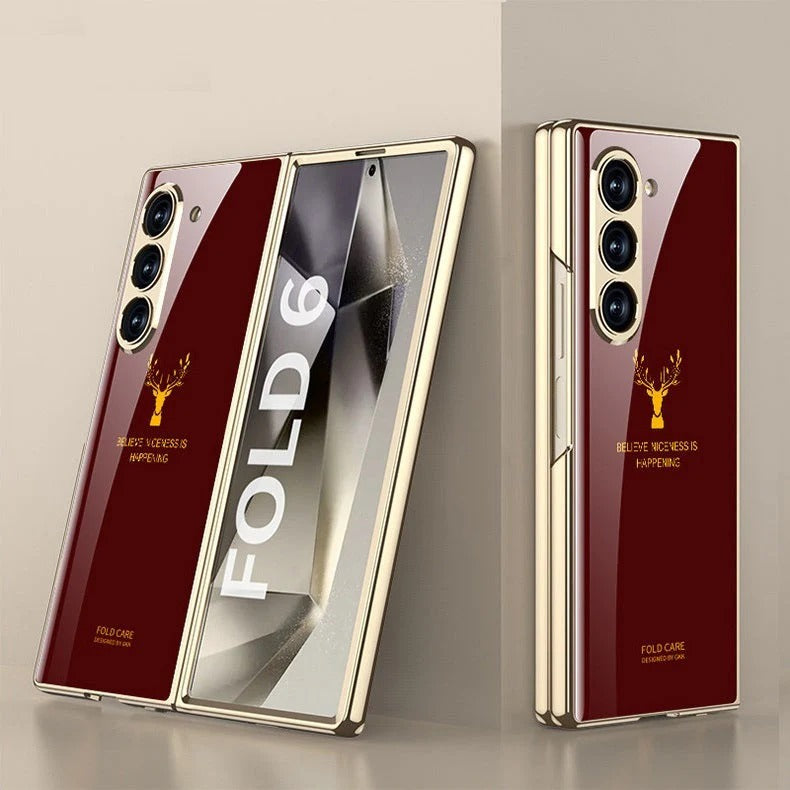 Samsung Galaxy Z Fold 6 GKK Luxury Gold & Glass Plating Deer Case without Front Glass